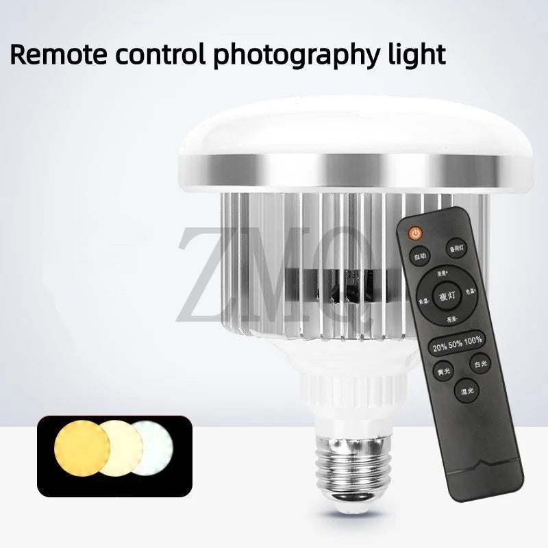 85W(Actual 50W) LED Light Bulb 3200K-5500K Photography Lamp Bulb Energy-saving Adjustable Brightness E27 Mount with Remote Control