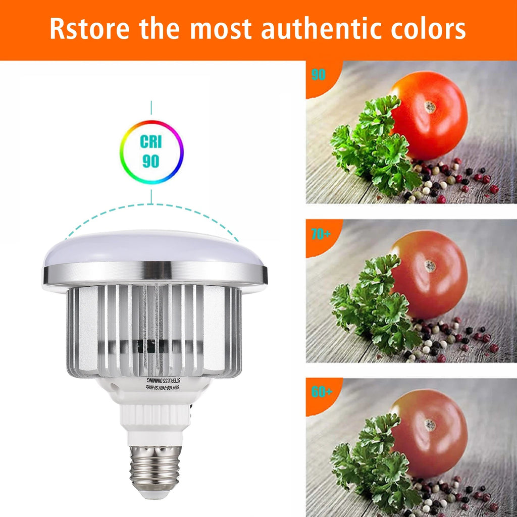 85W(Actual 50W) LED Light Bulb 3200K-5500K Photography Lamp Bulb Energy-saving Adjustable Brightness E27 Mount with Remote Control
