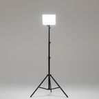 White light panel on a black stand against a gray background