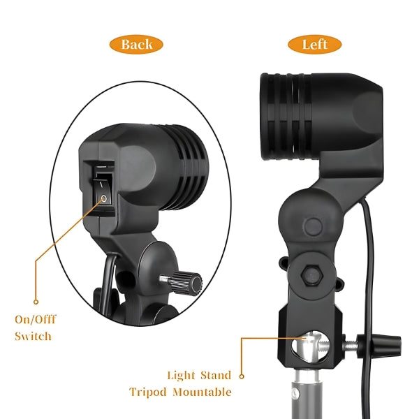 Single Bulb Holder E27 Socket Flash Umbrella Bracket Photo Lighting Bulb Holder For Youtubers| tiktokers | Photographers |Studios and Videoshoots